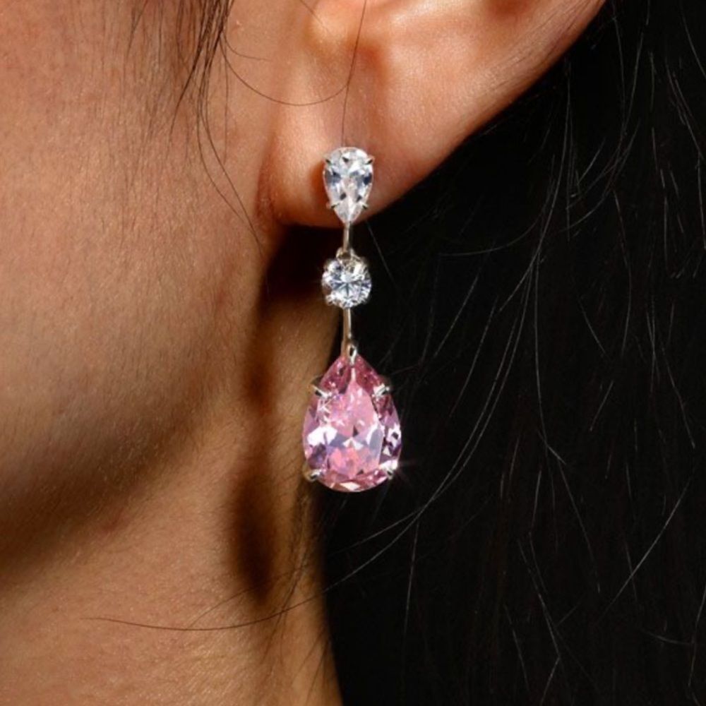 Pink stone drop earrings A210